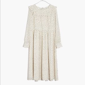 Madewell Smocked Ruffle-Shoulder Midi Dress in Inkbrush Dots